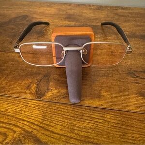 Frondini Collection Silver Rectangular Eyeglasses Amber‎ Tinted Lenses